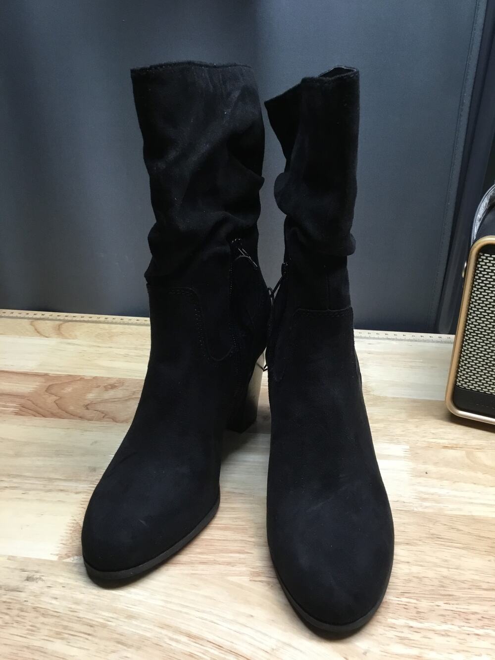 Style & Co Saraa Slouch Mid Calf Boots Women's 8 Black Suede Zipper Almond Toe